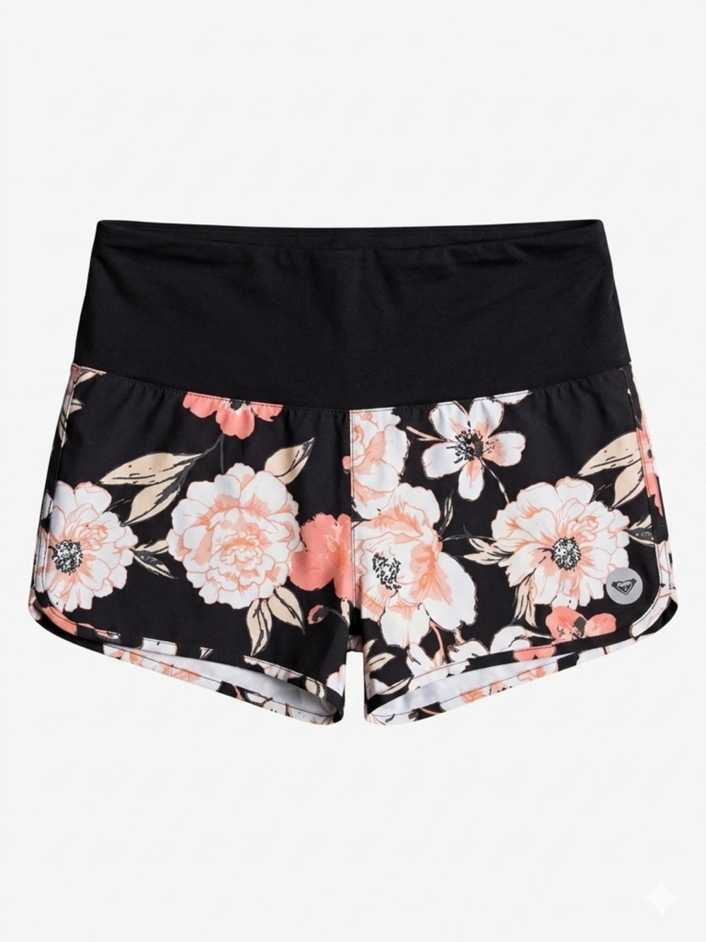 Roxy Black Athletic Shorts with Peach Floral Print xl